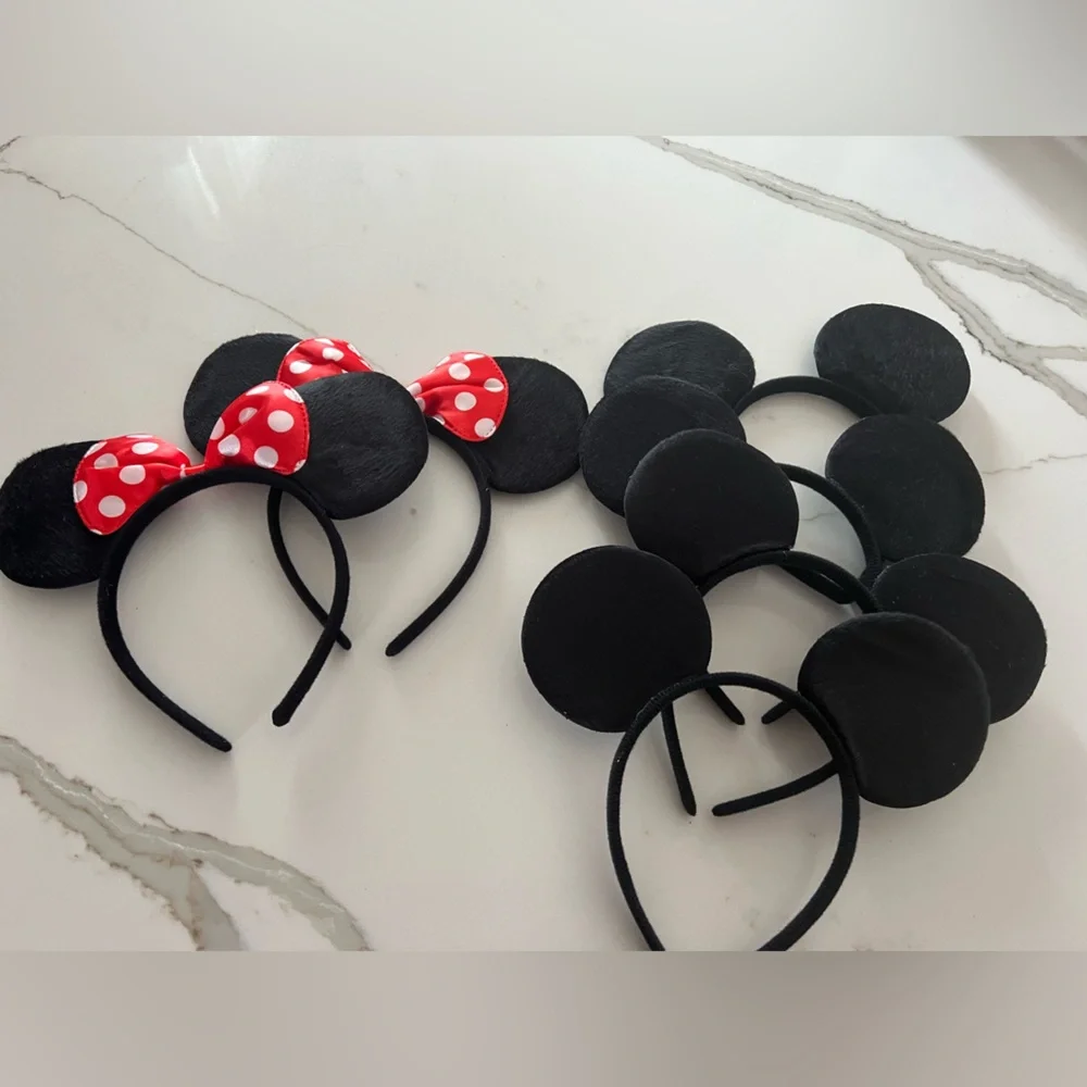 Black Mickey & Minnie Mouse Ear Headbands with Red Polka Dot Bow (set of 6)